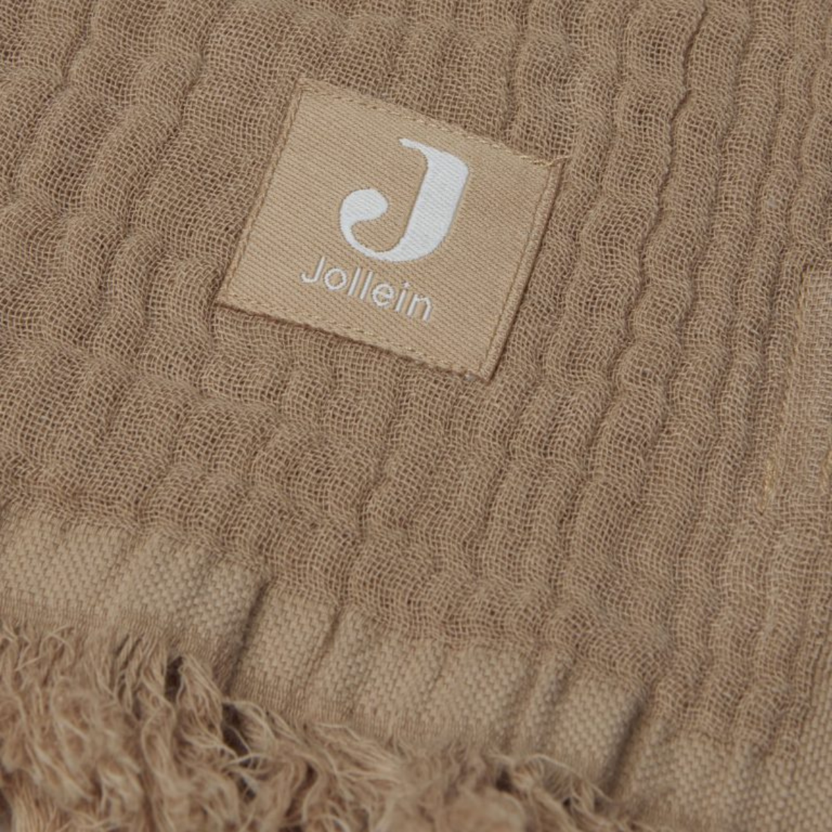 JOLLEIN – Couverture lit bébé Muslin fringe 120×120 Biscuit