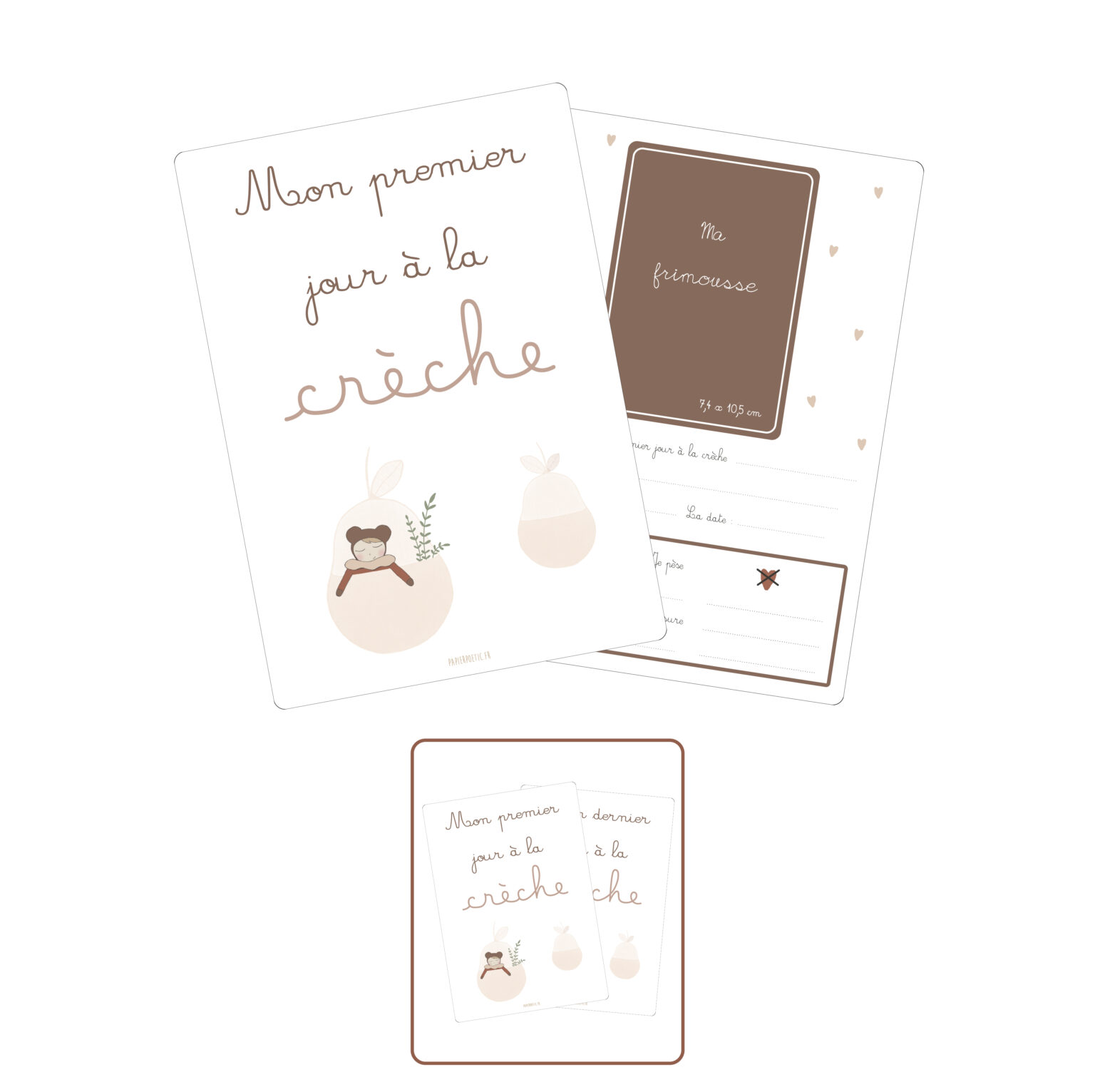 Papier Poetic – Duo de cartes souvenirs « Mon premier/dernier jour a la creche » doudou