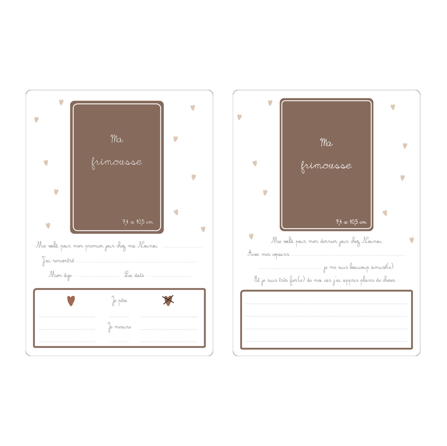 Papier Poetic – Duo de cartes souvenirs « Mon premier/dernier jour chez nounou » doudou