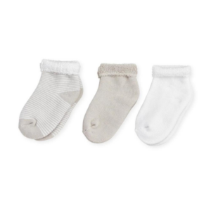 3KG7 – Lot de 3 paires de chaussettes beige/ rayé beige/ blanc